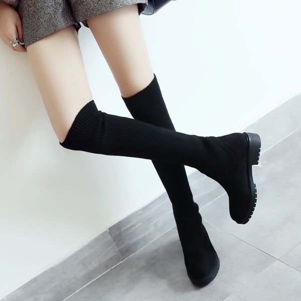 women's over the knee boots new autumn knitted shoes lolita female low heel skinny elastic stocking round toe boots plus size, Black
women's over the knee boots new autumn knitted shoes lolita female low heel skinny elastic stocking round toe boots plus size, Black