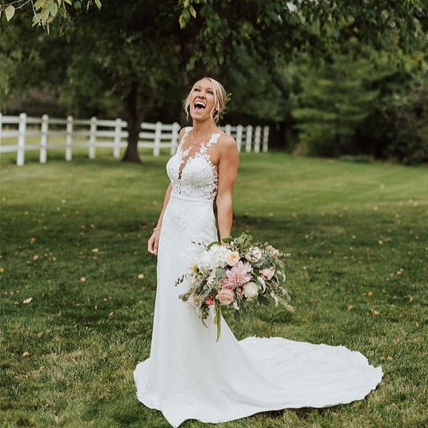 mermaid boho wedding dresses open low v backless sheer neck lace garden wedding bridal gowns 2020 vestido de noiva, White
mermaid boho wedding dresses open low v backless sheer neck lace garden wedding bridal gowns 2020 vestido de noiva, White