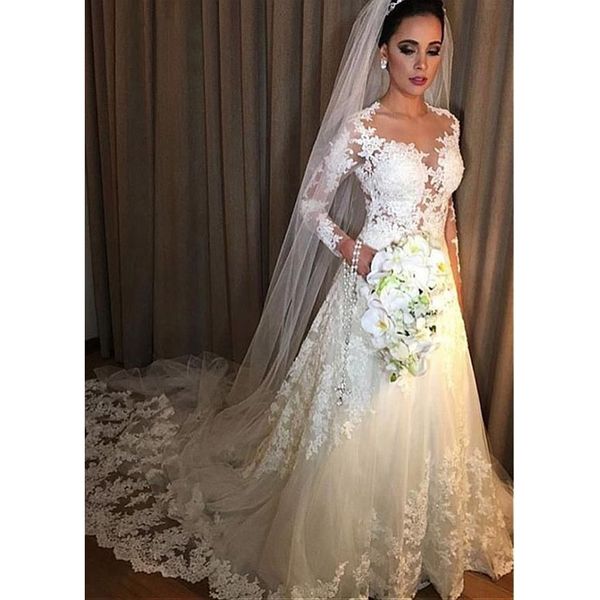 Sexy Long Sleeve Wedding Dresses 2019 New Jewel Neck Sweep Strain Lace Applique Illusion Formal Wedding Gowns Bridal Dress
Sexy Long Sleeve Wedding Dresses 2019 New Jewel Neck Sweep Strain Lace Applique Illusion Formal Wedding Gowns Bridal Dress