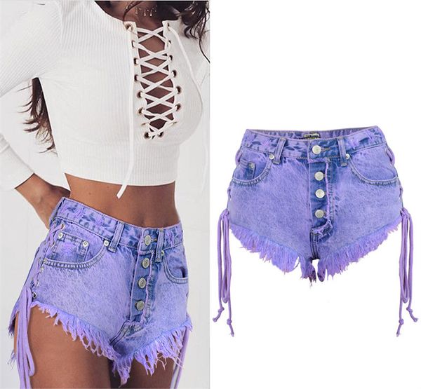 summer shorts women vintage purple denim shorts side bandage button jean short with tassel, White;black
summer shorts women vintage purple denim shorts side bandage button jean short with tassel, White;black