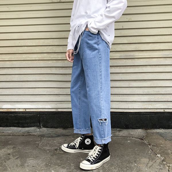 men's jeans 2021 fashion denim loose straight holes daddy pants brand hong kong style beggar men, Blue
men's jeans 2021 fashion denim loose straight holes daddy pants brand hong kong style beggar men, Blue