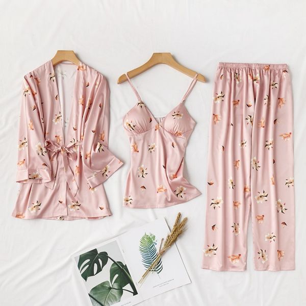 women's sleepwear women faux silk pajamas set 3 pieces spring summer floral print cute trousers soft casual homewear, Black;red
women's sleepwear women faux silk pajamas set 3 pieces spring summer floral print cute trousers soft casual homewear, Black;red