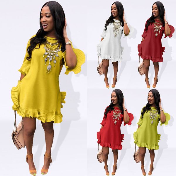 women's solid color round neck ruffled mid-sleeve short skirt pleated irregular hem dress casual dresses, Black;gray
women's solid color round neck ruffled mid-sleeve short skirt pleated irregular hem dress casual dresses, Black;gray