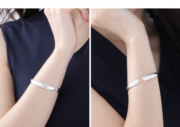 925 sterling silver smooth bracelet bangle fashion women jewelry high-grade hypoallergenic jewelry, Black
925 sterling silver smooth bracelet bangle fashion women jewelry high-grade hypoallergenic jewelry, Black