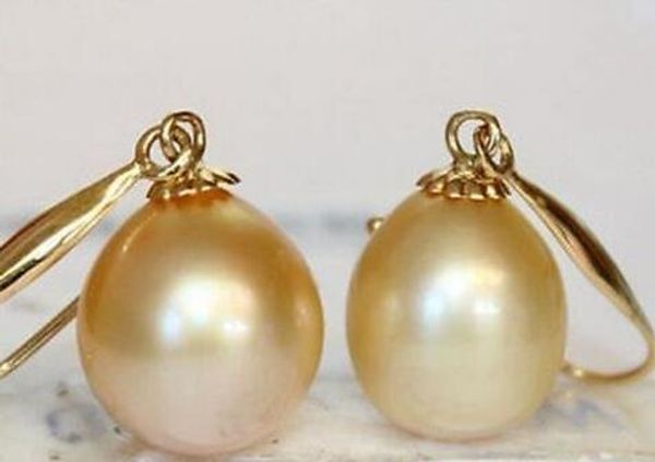 par de 11-12mm mar del sur oro perla pendientes earring14k, Silver