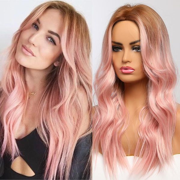 long wavy brown to pink ombre hair middle part heat resistant synthetic wigs for afro women pink cute cosplay natural hair wigs, Black
long wavy brown to pink ombre hair middle part heat resistant synthetic wigs for afro women pink cute cosplay natural hair wigs, Black