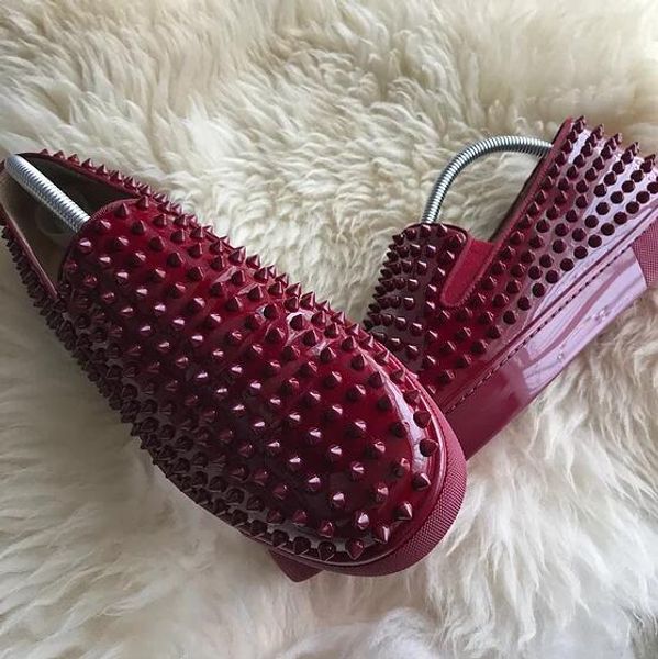 wine-red spikes patent leather women's red bottom loafers shoes spiked sneaker roller boat spikes sneakers flat pik roller-boat walking, Black
wine-red spikes patent leather women's red bottom loafers shoes spiked sneaker roller boat spikes sneakers flat pik roller-boat walking, Black