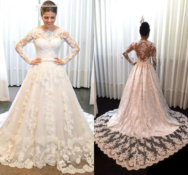 setwell jewel a-line wedding dresses long sleeves lace appliques backless pleated floor length bridal gowns with bow, White
setwell jewel a-line wedding dresses long sleeves lace appliques backless pleated floor length bridal gowns with bow, White