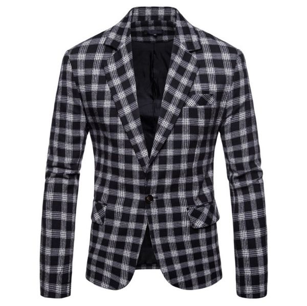 men's suits & blazers fashion plaid blazer men slim fit single button clothing jackets casual office masculino, White;black
men's suits & blazers fashion plaid blazer men slim fit single button clothing jackets casual office masculino, White;black
