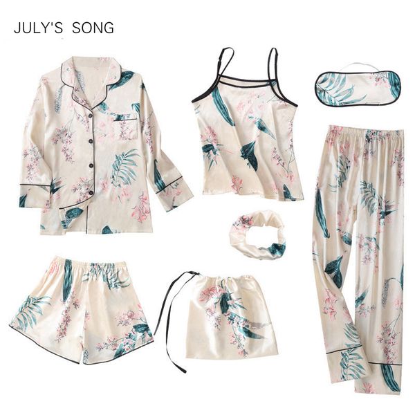 july's song 7 pieces silk pajamas for woman printing satin silk pajamas set spring summer autumn pyjamas women home wear, Black;red
july's song 7 pieces silk pajamas for woman printing satin silk pajamas set spring summer autumn pyjamas women home wear, Black;red