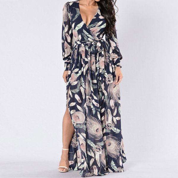 2019 women dress summer maxi long dresses spring v-neck long-sleeved printed double slit large size beach dress vestido, Black;gray
2019 women dress summer maxi long dresses spring v-neck long-sleeved printed double slit large size beach dress vestido, Black;gray