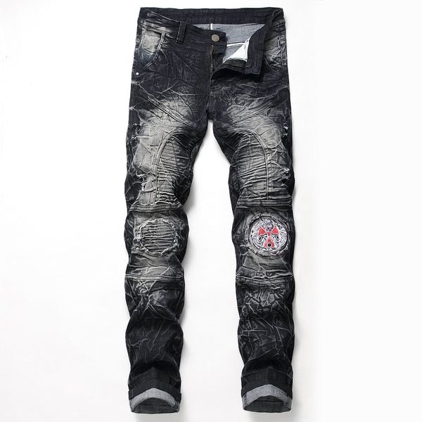 brand retro biker jeans men casual washed cotton fold elastic ripped jeans patches decoration hip hop slim denim jean pants, Blue
brand retro biker jeans men casual washed cotton fold elastic ripped jeans patches decoration hip hop slim denim jean pants, Blue