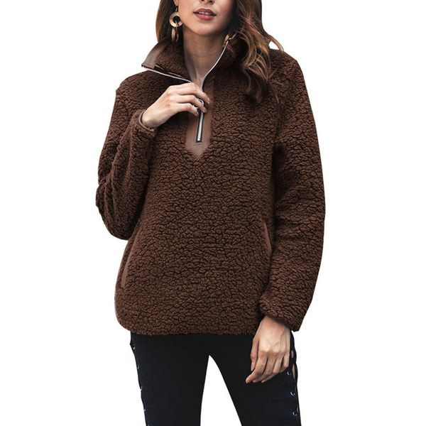women's winter warm turn down collar zipper neck long sleeve fluffy pullover top, Black
women's winter warm turn down collar zipper neck long sleeve fluffy pullover top, Black