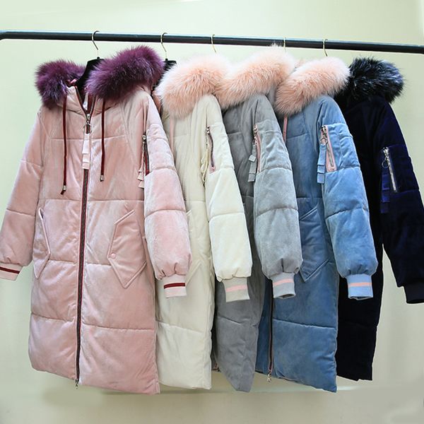 women winter 2019 new arrival velour fabric long style thick warm parkas wiht fur hooded large pocket and stripped sleeve hem, Black
women winter 2019 new arrival velour fabric long style thick warm parkas wiht fur hooded large pocket and stripped sleeve hem, Black