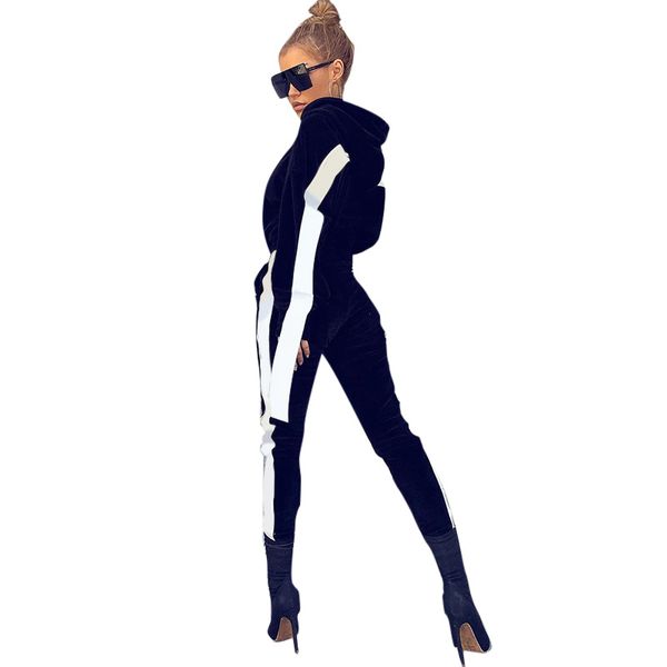 contrast color womens designer tracksuits fashion defined long sleeve hooded 2pcs elastic ribbon two piece pants, White
contrast color womens designer tracksuits fashion defined long sleeve hooded 2pcs elastic ribbon two piece pants, White