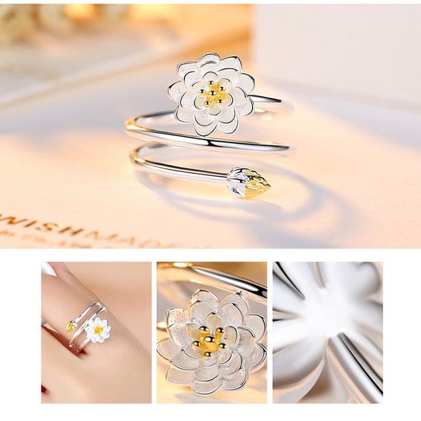 

silver color lotus opening ring for women fashion simple flower ring creative spiral jewelry anel feminino fashion party jewelry