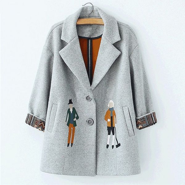 2018 new winter womens coats fashion solid embroidery woolen outerwear female single breasted long jacket korean slim fit coat, Black
2018 new winter womens coats fashion solid embroidery woolen outerwear female single breasted long jacket korean slim fit coat, Black