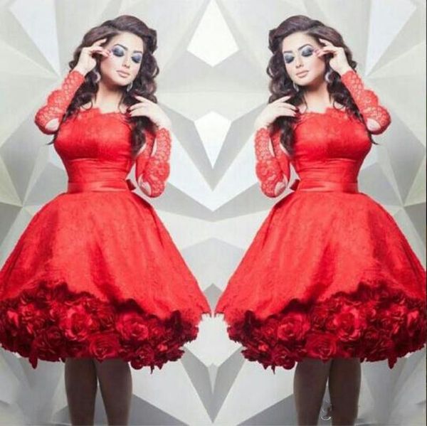 red cocktail dresses 2019 vestido de festa 3d handmade rose flowers sheer nude tulle crew neckline lace long sleeves short prom gowns, Black
red cocktail dresses 2019 vestido de festa 3d handmade rose flowers sheer nude tulle crew neckline lace long sleeves short prom gowns, Black