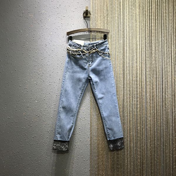 2020 european spring summer new high waist rhinestone curled elastic skinny denim cropped pants jeans women's jeans women 2020, Blue
2020 european spring summer new high waist rhinestone curled elastic skinny denim cropped pants jeans women's jeans women 2020, Blue