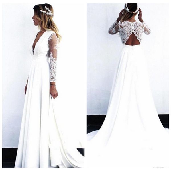 romantic lace bohemian wedding dresses vintage lace long sleeve boho wedding dress open back bridal gowns vestido de noiva custom made, White
romantic lace bohemian wedding dresses vintage lace long sleeve boho wedding dress open back bridal gowns vestido de noiva custom made, White
