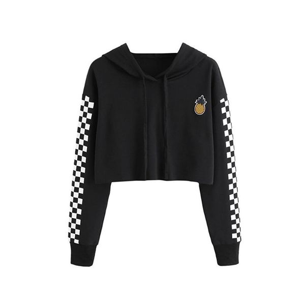 women's pineapple printing dyeing long-sleeve hooded pullover sweater splicing hit color frenate casual short loose jumpers, Black
women's pineapple printing dyeing long-sleeve hooded pullover sweater splicing hit color frenate casual short loose jumpers, Black