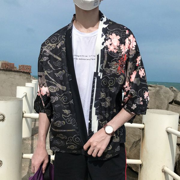 vacation style breathable thin sun protection blouse man cardigan kimono japanese retro sleeve chinese style dragon shirt, White;black
vacation style breathable thin sun protection blouse man cardigan kimono japanese retro sleeve chinese style dragon shirt, White;black