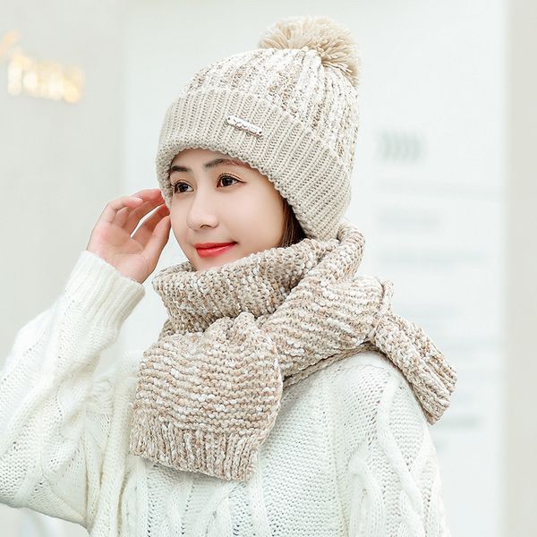 winter hat and scarf set women classic plus thick kitted winter warm hats scarves accessories, Blue;gray