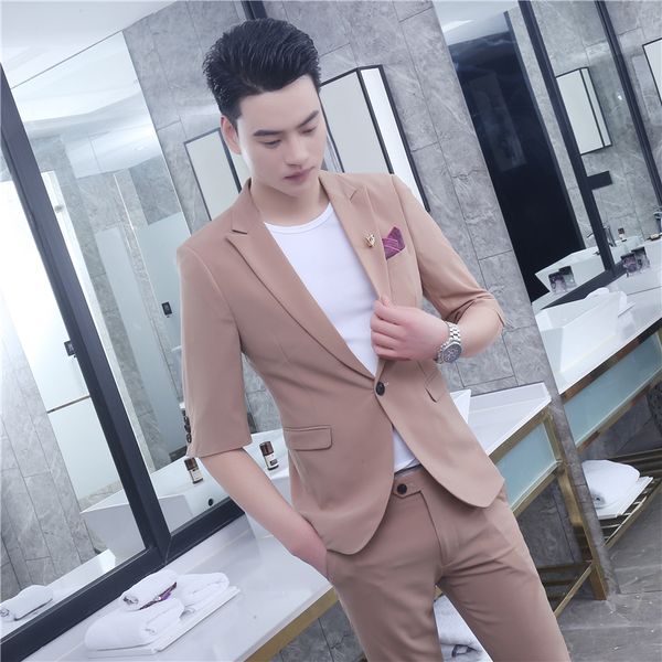 2019 summer small suit men's korean version of the self-cultivation handsome seven-point sleeve suit hair stylist trend, White;black
2019 summer small suit men's korean version of the self-cultivation handsome seven-point sleeve suit hair stylist trend, White;black