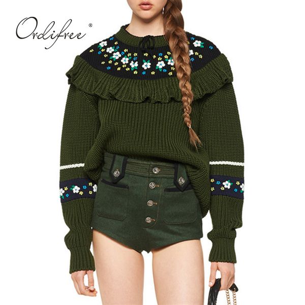 ordi2019 autumn winter women floral embroidery sweater knitted pullover vintage green ruffle sweater jumper pull femme, White;black
ordi2019 autumn winter women floral embroidery sweater knitted pullover vintage green ruffle sweater jumper pull femme, White;black