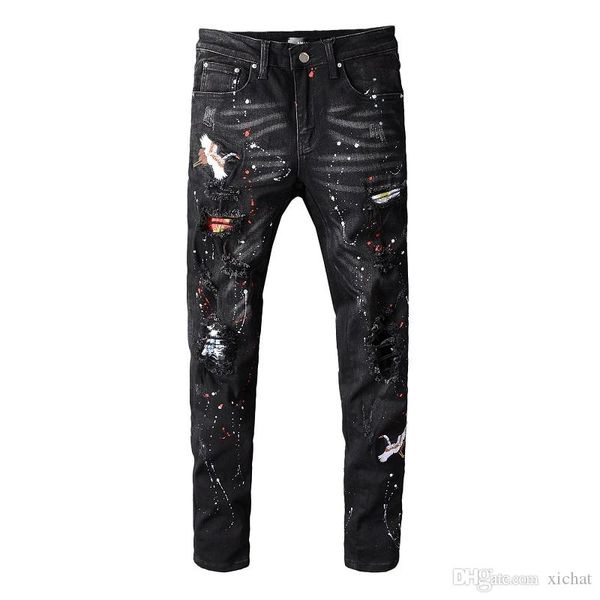 2019 autumn mens ripped patches skinny blue jeans designer distressed badge slim fit motorcycle biker hole beggar hip hop denim pants 605
2019 autumn mens ripped patches skinny blue jeans designer distressed badge slim fit motorcycle biker hole beggar hip hop denim pants 605