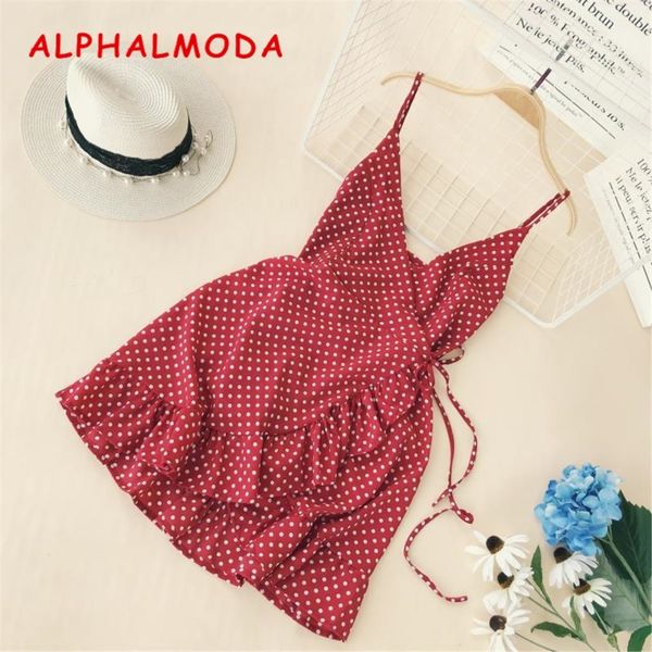 alphalmoda summer women ruffled v-collar sleeveless sling dress popular polka dot prints irregular ruffled holiday vestidos, Black;gray
alphalmoda summer women ruffled v-collar sleeveless sling dress popular polka dot prints irregular ruffled holiday vestidos, Black;gray