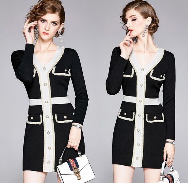 europe and the united states autumn new style slimming knit dress, Black;gray
europe and the united states autumn new style slimming knit dress, Black;gray