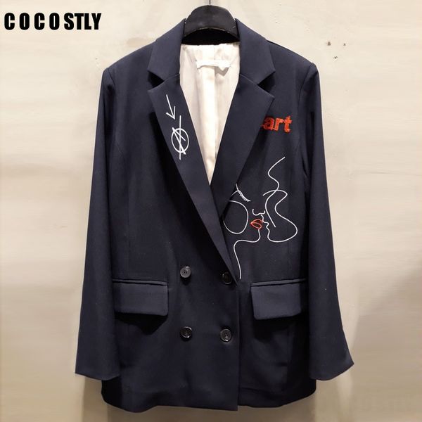 2019 new fashion notched casual long sleeve blazers women pockets elegant temperament letter embroidered women's suit, White;black
2019 new fashion notched casual long sleeve blazers women pockets elegant temperament letter embroidered women's suit, White;black