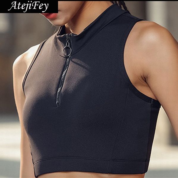 womens high neck gym zipper front tank jogger push up reggiseno sportivo sport bras yoga running, White;black 
womens high neck gym zipper front tank jogger push up reggiseno sportivo sport bras yoga running, White;black