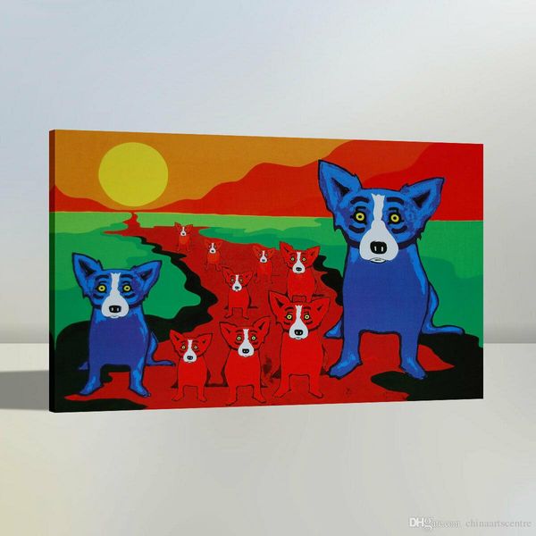 va. handpainted & hd print modern abstract animal art oil painting blue dog on canvas wall art home office deco a37