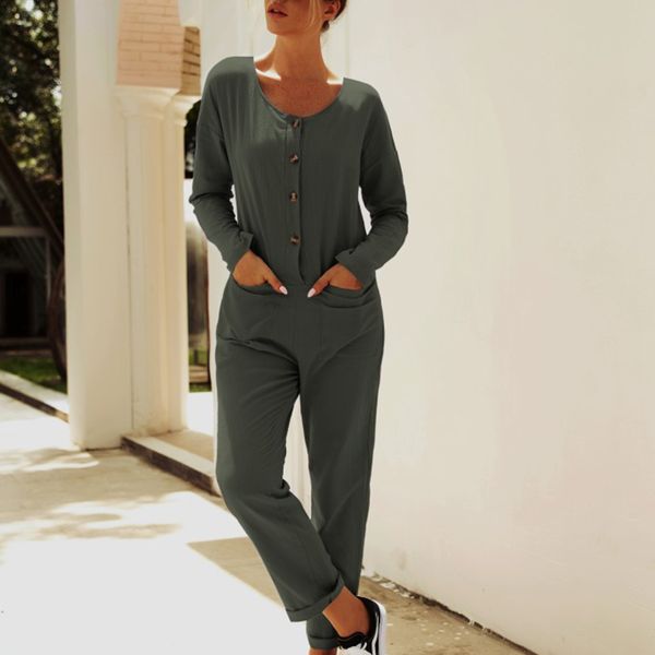 loozykit womens long sleeve jumpsuit wide leg pants rompers with pocket cotton linen pocket button bodysuits casual playsuits, Black;white