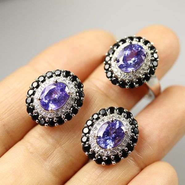 tbj, natural blue tanzanite jewelry set oval cut 7*9mm gemstone jewelry 925 sterling silver fine for women gift, Black
tbj, natural blue tanzanite jewelry set oval cut 7*9mm gemstone jewelry 925 sterling silver fine for women gift, Black