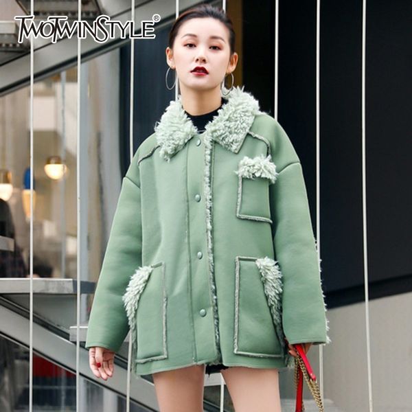 twotwinstyle lamb fur pu jackets for women long sleeve plus thick warm fashion female jacket korean harajuku 2018 winter fashion, Black
twotwinstyle lamb fur pu jackets for women long sleeve plus thick warm fashion female jacket korean harajuku 2018 winter fashion, Black