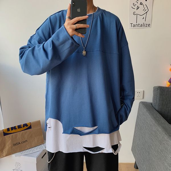 mens hoodies fashion style casual loose fake two piece hole personality tide male couple shirts, Black
mens hoodies fashion style casual loose fake two piece hole personality tide male couple shirts, Black