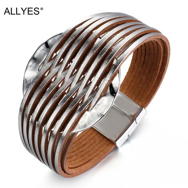 allyes mulitlayer slim strip leather bracelets for women fashion round circle charm wide wrap bracelet female jewelry, Golden;silver
allyes mulitlayer slim strip leather bracelets for women fashion round circle charm wide wrap bracelet female jewelry, Golden;silver