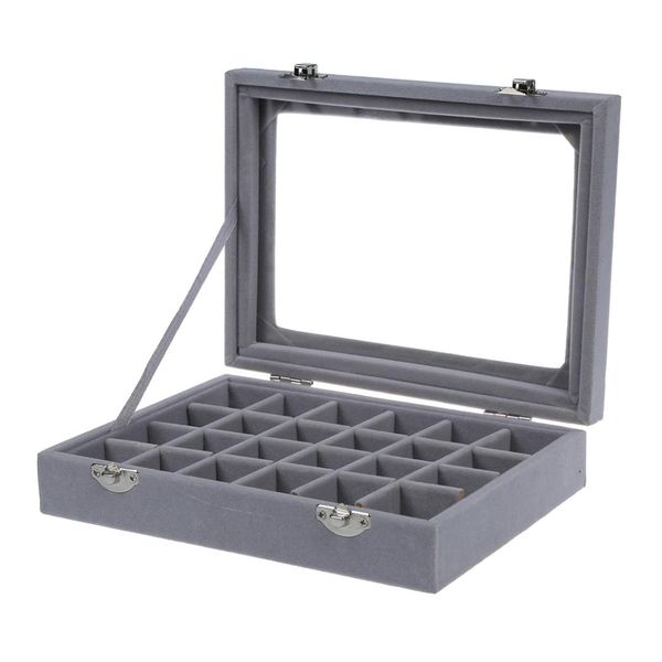 24 grid display box jewelry storage glass bracelet watch pillow buckle grey, Black
24 grid display box jewelry storage glass bracelet watch pillow buckle grey, Black