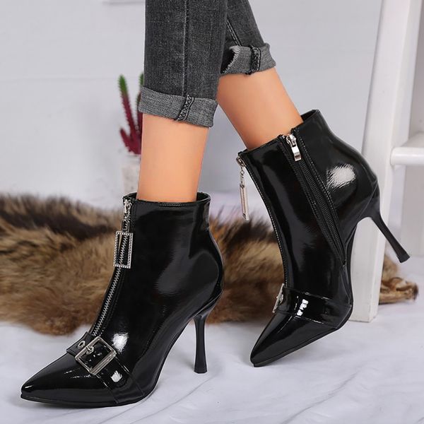 women's shoes party front zipper ladies fashion winter thin heels boots 2019 spring autumn new simplicity casual shoes, Black
women's shoes party front zipper ladies fashion winter thin heels boots 2019 spring autumn new simplicity casual shoes, Black