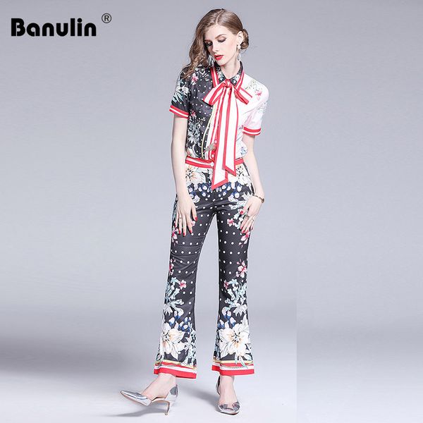 banulin 2019 runway designer two piece set women short sleeve dot floral print bow shirt + flare pencil pants blouse suit, White
banulin 2019 runway designer two piece set women short sleeve dot floral print bow shirt + flare pencil pants blouse suit, White