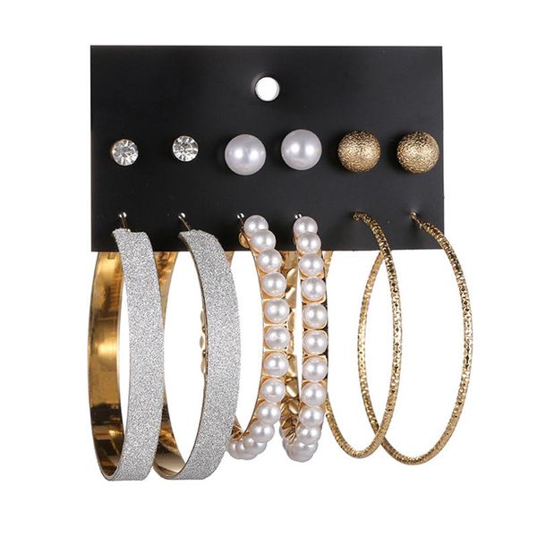 6 pairs/set fashion big circle simulated pearls metal ball earring set gift for women girls brincos earrings jewelry, Golden;silver
6 pairs/set fashion big circle simulated pearls metal ball earring set gift for women girls brincos earrings jewelry, Golden;silver