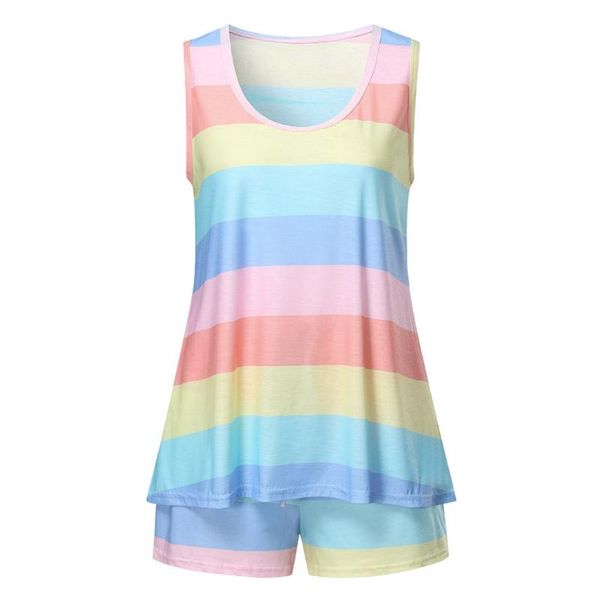 women beach vest shorts sleeveless breathable colorful striped casual party summer pajama set sleepwear home loose cotton blend, Black;red
women beach vest shorts sleeveless breathable colorful striped casual party summer pajama set sleepwear home loose cotton blend, Black;red