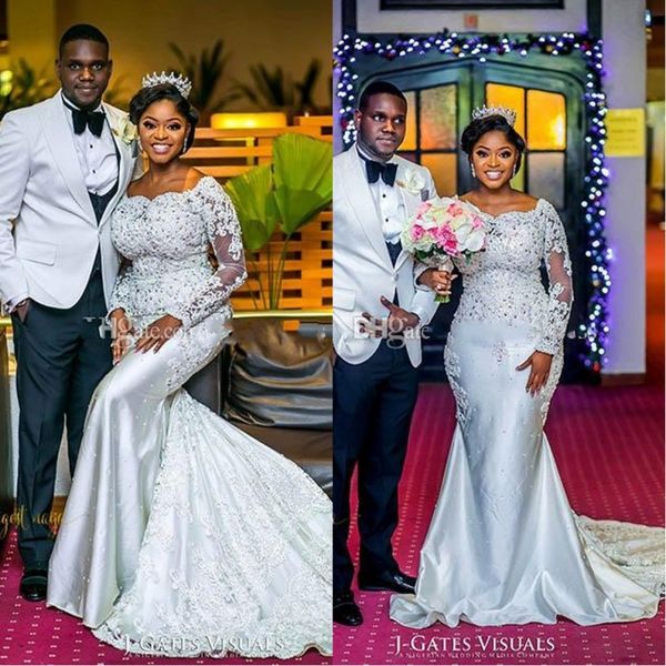 long sleeves mermaid african arabic wedding dresses 2019 bateau lace bead court train vestido de noiva plus size bridal wedding gowns bc0584, White
long sleeves mermaid african arabic wedding dresses 2019 bateau lace bead court train vestido de noiva plus size bridal wedding gowns bc0584, White