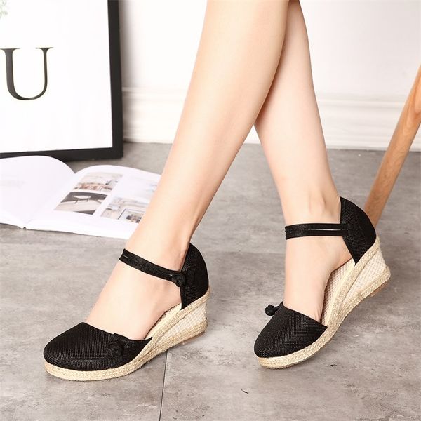vintage women sandals casual linen canvas wedge sandals summer ankle strap med heel platform pump espadrilles shoes, Black
vintage women sandals casual linen canvas wedge sandals summer ankle strap med heel platform pump espadrilles shoes, Black