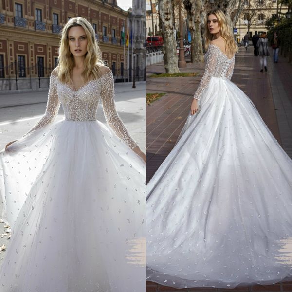 2020 bohemian wedding dresses v neck sequins beaded long sleeves bridal gown ruffled sweep train custom made robes de mariée, White
2020 bohemian wedding dresses v neck sequins beaded long sleeves bridal gown ruffled sweep train custom made robes de mariée, White