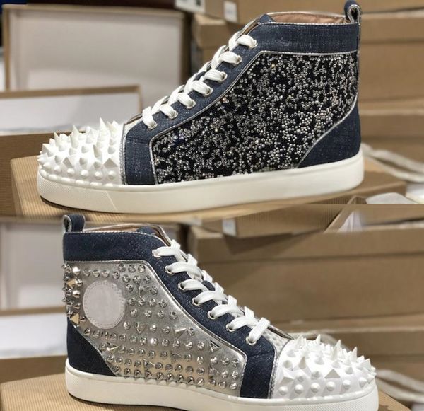 2020 designer shoes red bottom sneakers high spikes crystal mens trainers 100% genuine leather party wedding shoes big size 36-47, Black 
2020 designer shoes red bottom sneakers high spikes crystal mens trainers 100% genuine leather party wedding shoes big size 36-47, Black