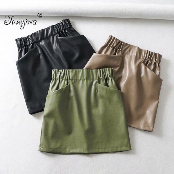 women skirts above knee mini women's double pocket elastic waist pu faux leather skirt jupe femme faldas mujer, Black
women skirts above knee mini women's double pocket elastic waist pu faux leather skirt jupe femme faldas mujer, Black